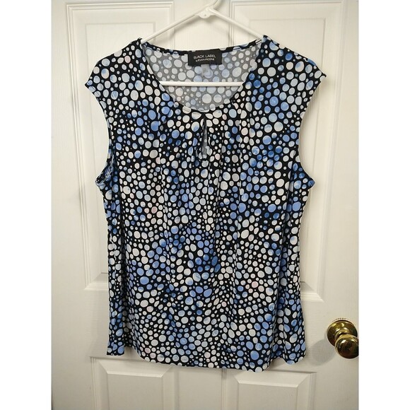 Black Label Evan-Piccone Keyhole Cap Sleeve Polka Dot Keyhole Blouse L - Picture 1 of 8